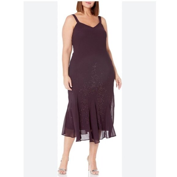 New R&M Richards Women's Size 14 Purple Sleeveless Beaded A-Line Cocktail Dress - Picture 1 of 10